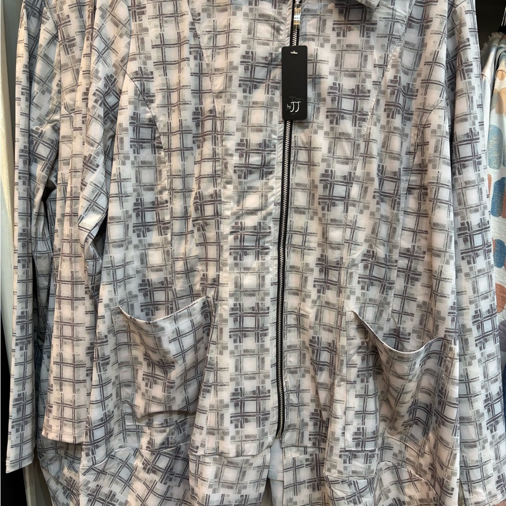 Women's Light Gray Patterned Zip-Front Utility Jacket